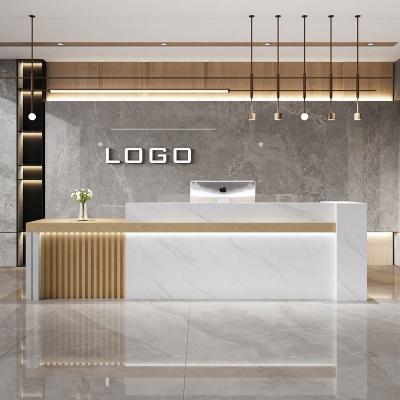 China Respoke Convertible Shunde Restaurant Beauty Salon Furniture White Color Artificial Stone Reception Desks For Sale for sale