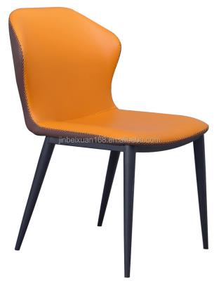 China Cheap Orange Metal Legs Foshan Dining Room Furniture Price Cooling Leather Home Dining Room Chairs for sale