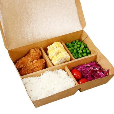 China Custom Disposable Paper Take Out Boxes Containers Kraft Paper Multi Compartment Clamshell Rectangular for sale