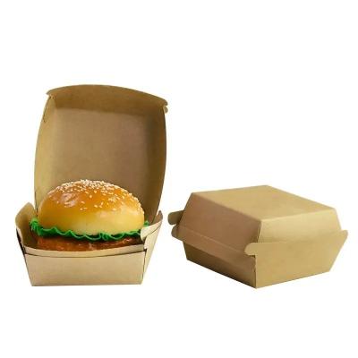 China Caja de hamburguesas de papel kraft reciclable con logotipo personalizado de hamburguesas de pollo frito caja de embalaje de papel kraft en venta