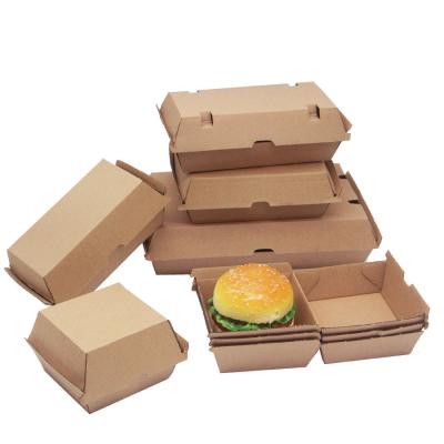 China Foldable Kraft Paper Brown Burger Box Oil Proof Take Away Packaging for sale