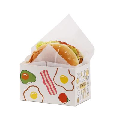 China Embalaje de hamburguesas de calidad alimentaria caja de papel de papel de papel blanco personalizado de horneado de comida rápida caja de embalaje en venta