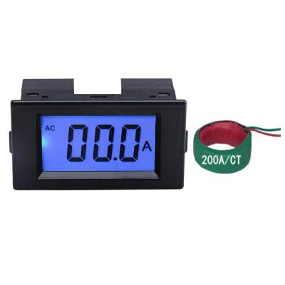 China LCD Display Digital Ammeter AC 200A Ammeter Ammeter Panel Current Multimeter Backlight Power Supply 220V Blue AC 68 x 38mm for sale