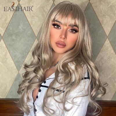 China Long Loose Wave Light Golden Blonde Synthetic Wavy Wigs With Bangs Heat Resistant Cosplay Wigs For Women Daily Party Natural Hair for sale