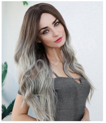 China Brown Loose Gradient Wave Gray Middle Split Long Curly Hair Wavy Curly Wig Synthetic Hair Temperature Wavy Natural Cosplay Wigs for sale