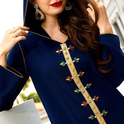 China Muslim Long Sleeve Dress Muslim Islamic Clothing Dubai Muslim Clothing 2021 Muslim Women's Long Sleeve Hand Sewn Diamond Robe Hooded Robe for sale