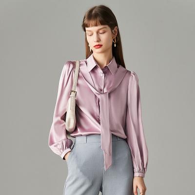 China New 2023 Lantern-wrapped Silk Laydown Loose Sliver Shirt/Sleeve Anti-pilling Women's Shirt Spring Tops Summer Long for sale