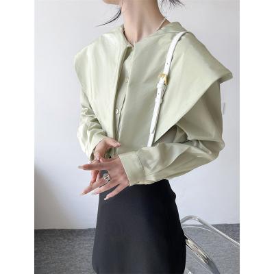 China Spring 2022 New Style Temperament French Shirt Anti-pilling Silk Pointed Neck Satin Top for sale