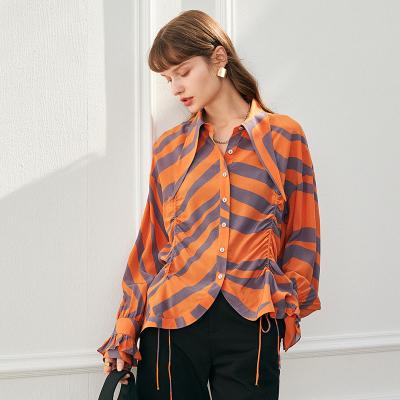 China Summer 2023 New Spring Anti-pilling Heavy Silk Shirt/Neck Women's Long Square Sleeve Rocket Top Shirt for sale