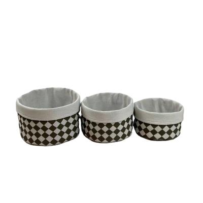 China Viable Set of 3 Printed Cotton Storage Basket with EVA Coating for sale