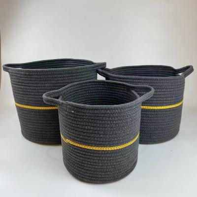 China Sustainable Household Goods Matching Nordic Simple Stylish Basket Handle Cotton Rope Storage Basket for sale