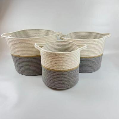 China Sustainable Household Goods Matching Nordic Simple Stylish Basket Handle Cotton Rope Storage Basket for sale