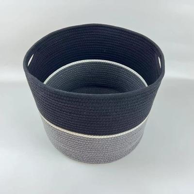 China Sustainable Household Goods Matching Nordic Simple Stylish Basket Handle Cotton Rope Storage Basket for sale