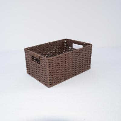 China Sustainable Wholesale Premium Handmade Natural Rectangular Storage Basket with Natural Raffia Straw Yarn/Paper Twine for sale