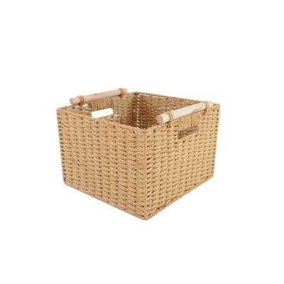 China Sustainable Hand & Woven Baskets Storage Baskets Paper Rope Bin, Storage Boxes for Makeup Cabinet Bathroom Bedroom for sale