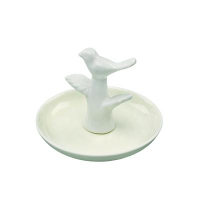 China Home Customized Ceramic White Bird Jewelry Tray Dishes Animal Ornament Ring Holder Storage Tray for sale