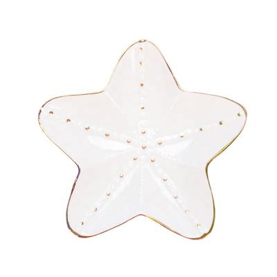 China New Style Home Starfish Form White Jewelry Tray With Gold Edge For Ring Diamond Bangle Holder Porcelain for sale