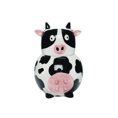 China Big Home Cow Shaped White Ceramic Cookie Jar With Lid Dolomite Cookie Container For Home for sale