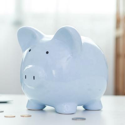 China Custom Home Saving Box Dot Design Large Ceramic Money Logo Funny Pig Form Piggy Bank for sale