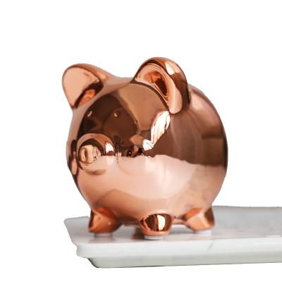 China Nordic Home Animal Shaped Plating Box Silver Ceramic Money Saving Gold Coin Piggy Bank For Gift for sale