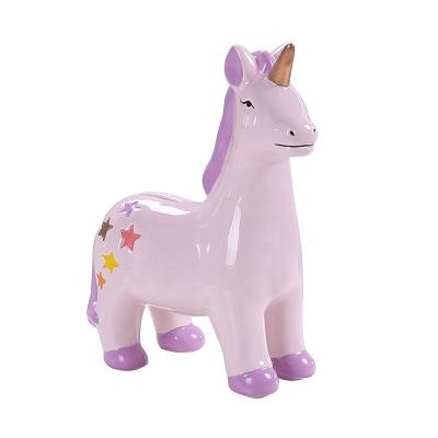 China Home Cute Pink Piggy Bank Money Pot Ceramic Money Pot With Unicorn Shaped For Children Coin Pot Home Decoration for sale