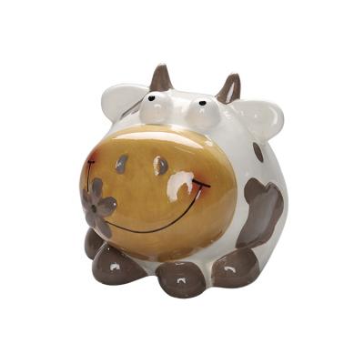 China Home Cute Animal Ceramic Piggy Bank With Cow Design Phone Booth Savings Bank For Kids Boy Girl for sale