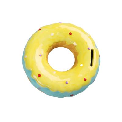 China New Design Custom Donut Home Shape Ceramic Piggy Bank Coin Saving Bank Piggy Bank Toy for sale