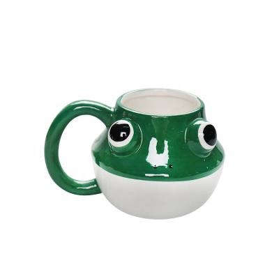 China Cute Stocked Green Frog Style Dolomite Coffee Mug Animal Cup With Handle Reusable Water Cup for sale