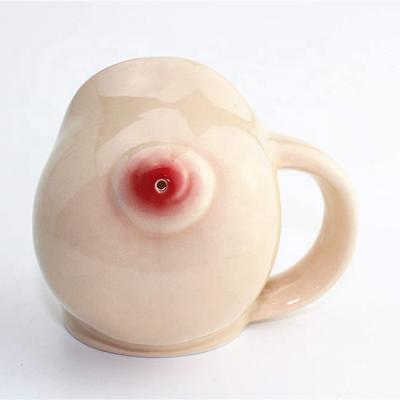 China New Stocked Dolomite Organ Mug 3D Design Ceramic Breast Form Coffee Mug With Handle For Friend Gift for sale