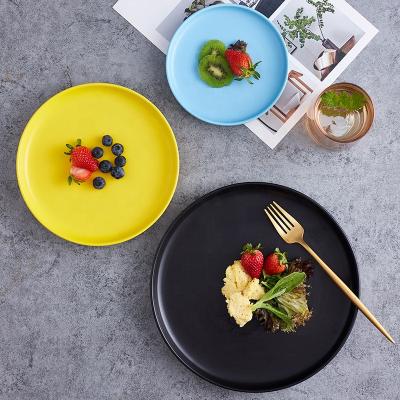 China Stocked Modern Colorful Ceramic Dinnerware Round Dish Porcelain Hotel Tableware for sale