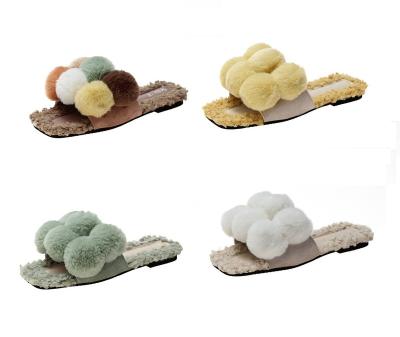 China New Style Fashion Trend Women's Winter Warm Indoor Pompom Hairy Slipper for sale