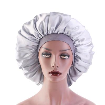 China 100% Polyester Women Solid Color Satin Oversized Hoods Sleep Hat With Wide Elastic Band Hair Silk Hood for sale