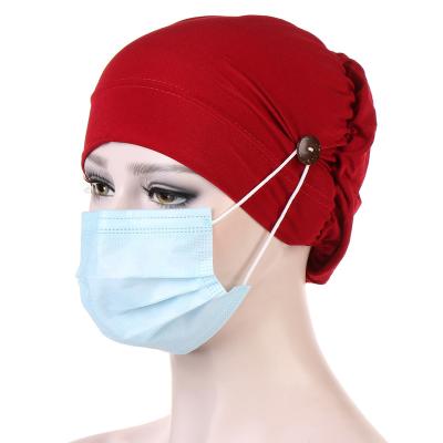 China Muslim Cloth Women Hijab Turban Fashion Hearing Protection Headband With Button Hair Band Accessories Chemo Cap Bandana for sale