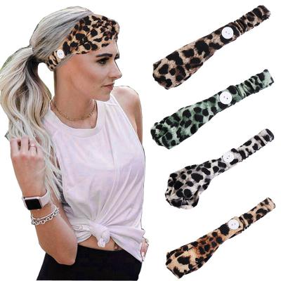 China European and American button wide brim headband leopard cotton sports headband yoga elastic knotted hair band for sale