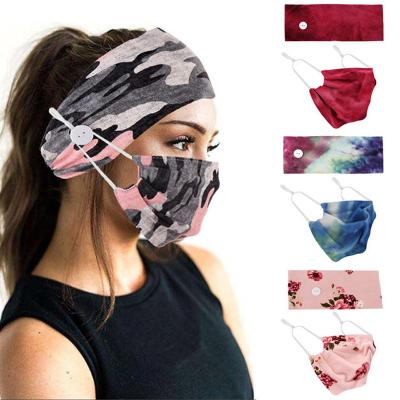 China 2pc Cloth Adult Printed Cotton Faceshield+button Headband Set Adjustable Face Scarf and Reusable Face Care Dropshipping Face Care for sale