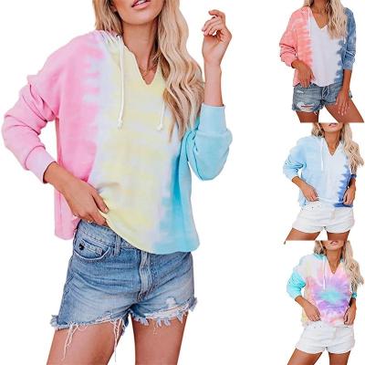 China New Arrival Breathable V-Neck Tie Dye Long Sleeve Hoodie for sale