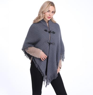 China 2018 New Leisure Autumn Winter Horn Buckle Tassel Shawl Scarf Solid Color Cape Cashmere Thicker Acrylic Poncho for sale