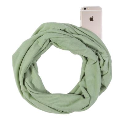 China Fashion 2019Latest design 46*160cm color infinity scarf sheer pocket scarf with hidden zipper women infinity scarf for sale