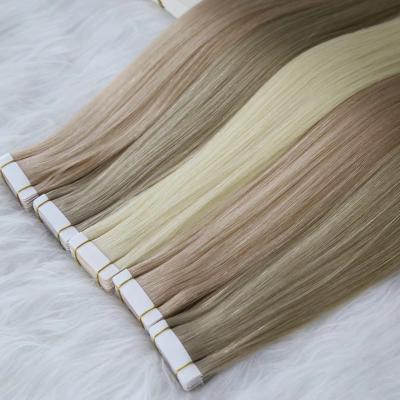 China Wholesale High Quality Russian Blonde Double Drawn Silky Straight Wave 12A Remy Virgin Hair Tape In Hair Extensions for sale