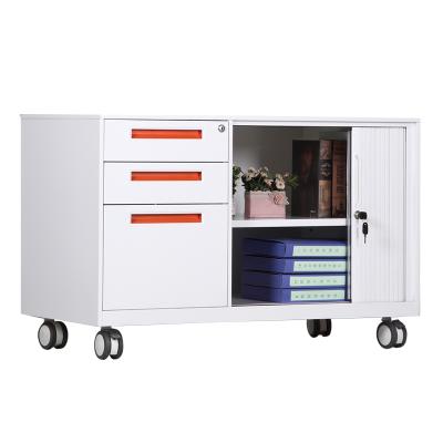 China New Design Foldable 3 Drawer Pedestal And Tambour Door Foldable Mobile Cabinet On Wheels for sale