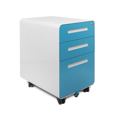 China Foldable Best Selling Foldable 3 Drawer Mobile Pedestal With Round Corner Movable Cabinet On Wheels for sale