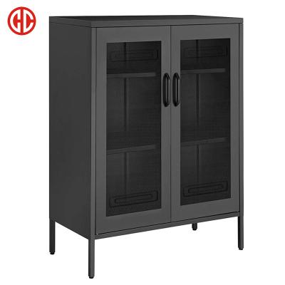 China Home Design Height 2 (Other) Half Sideboard Cabinet Mesh Door Metal Storage Cabinet Adjustable With Rack for sale