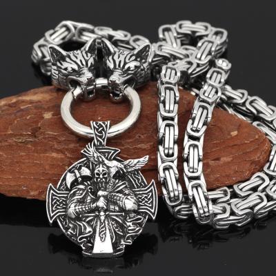 China High Quality Warrior Viking Necklace For Men Stainless Steel Wolf Head Norse Amulet Mjolnir High Quality for sale