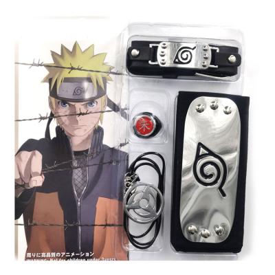 China Modern Cosplay Metal Kakashi Anime Necklace Bracelet Kunai Ring Anti Leaf Village Headband Kunai Set of 4 PCs for sale