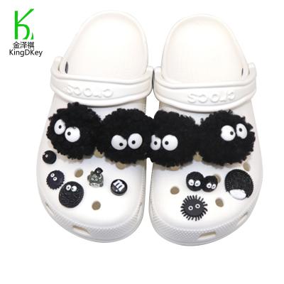 China Colorful Plush Fur Plush Ball Hole Shoes Decorative Buckle Accessories Cute Eye Hair Ball Buckle for sale