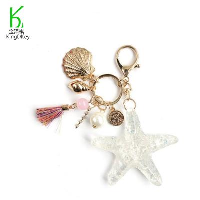 China Plastic Purse Promotional Creative Decoration Handbag Key Chain Tassel Starfish Pearl Conch Ocean Style Gift Key Chain for sale