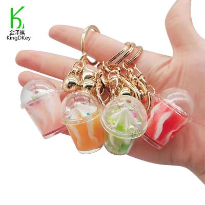 China Small Cute Plastic Ice Cream Key Chain Ice Cream Cup Sundae Keychain Food Colorful Pattern Children Gifts for sale