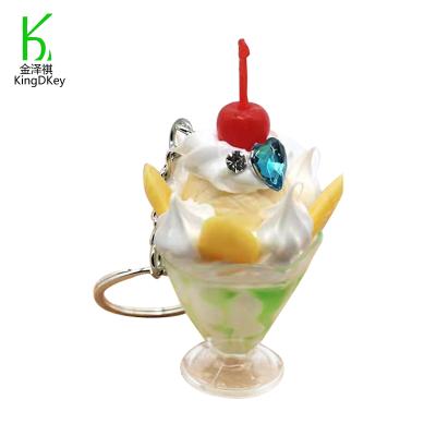 China Colorful Mini Ice Cream Cup Sundae Key Chain Simulation Cartoon Fruit Ice Cream Keychain Plastic Children Backpack Gifts for sale