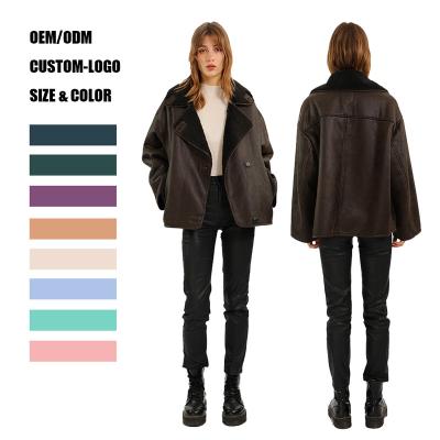 China New Waterproof Anorak Double Face Leather Turn Down Collar Wool Blends Winter Coat Women Waterproof Jackets for sale