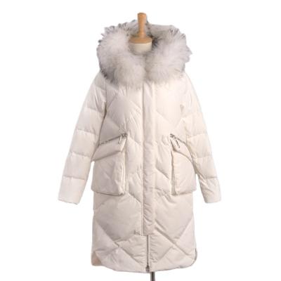 China MH-467 Duck Down Snow White Long Coat Women Viable Large Pockets Jacket Hot Sale for sale